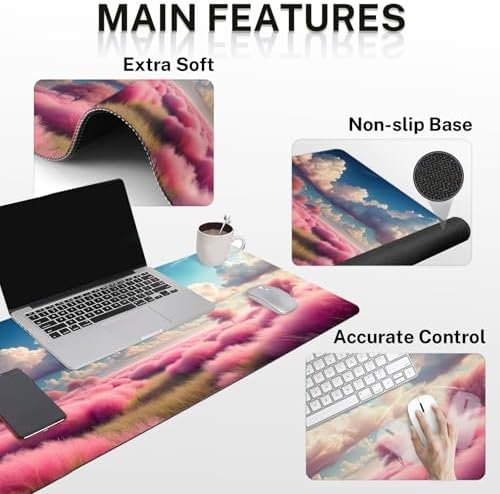 Britimes Keyboard Mouse Pad Set, 4 in 1 Desk Mat Set, Pink Clouds