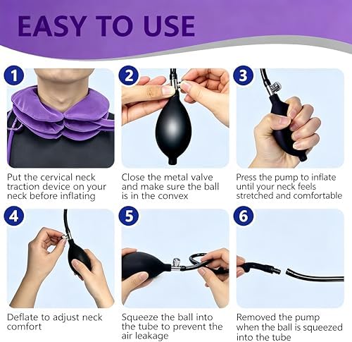 Inflatable Purple Cervical Neck Traction Brace, Adjustable Neck Stretcher for Instant Neck Pain Relief & Spine Decompression, Portable Design for Relax Your Neck Anytime Anywhere at Home Travel Office