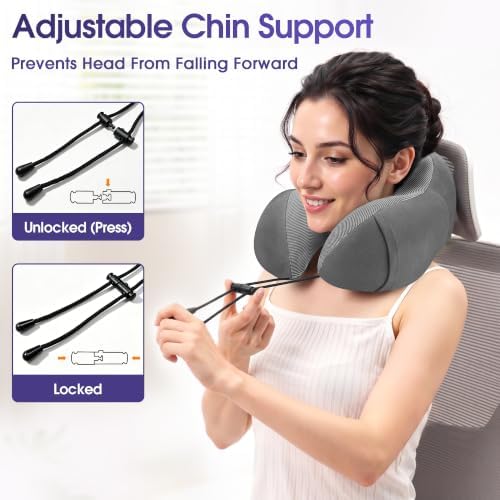 CloudBliss Neck Pillow for Airplanes, Memory Foam Travel Pillow, Grey
