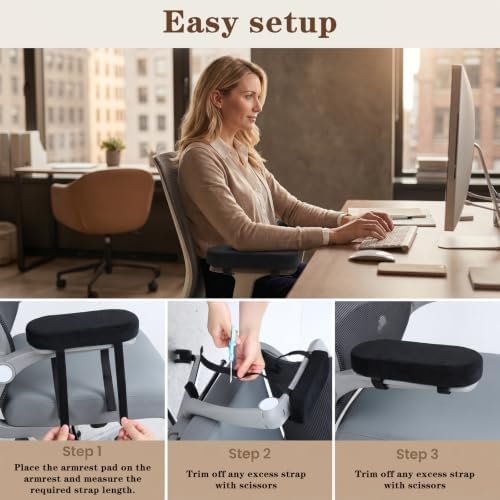2 Pack Non-Slip Armrest Pads Ergonomic Thick Memory Foam Arm Pads for Office, Gaming Chairs (Black)