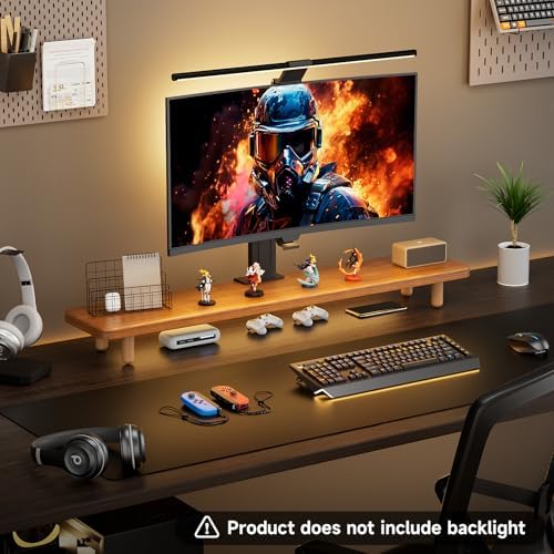 Dual Monitor Stand Riser, 39 Inch Extra Long Wooden Desktop Monitor Riser with Storage for 2 Monitors Ultra Strong Desk Shelf Organizer Riser Ergonomic for 2 Screens/Laptop/PC/TV/Printer (Light Walnut, 39inches)