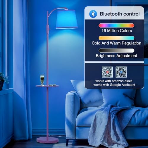 AIDENOEY Smart Floor Lamp with Side Table, Alexa & Google Assistant