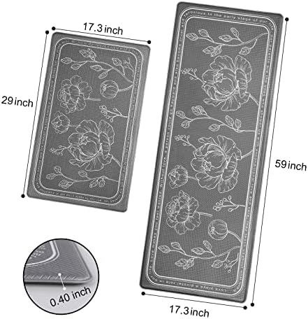 Kitchen Floor Mat Set of 2, Anti Fatigue Kitchen Mat 17"x59"+17"x29"