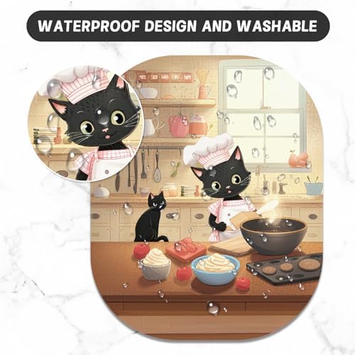 Small Mouse Pad, 6 x 7 Inch, Oval Mini Mouse Pad with Non-Slip Rubber Base for Laptop Wireless Mouse Keyboard Tray Mousepad, Cooking Cat