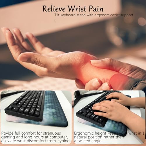 Keyboard Stand with Wrist Rest Keyboard Pad with Wrist Support Keyboard Wrist Rest for Computer Keyboard Stand for Desktop Ergonomic Keyboard Tilt Riser for Desk Office Home Gaming Room Green Forest