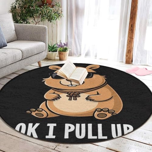 Circular Rugs Large Modern Round Area Rug Fashion Decor Mat for Home Office OK I Pull Up Capybara