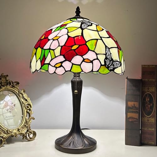 Tiffany Lamp Tiffany Style Table Lamp Butterfly in Flowers Stained Glass Light for Living Room Bedroom House Bedside Nightstand Home Office