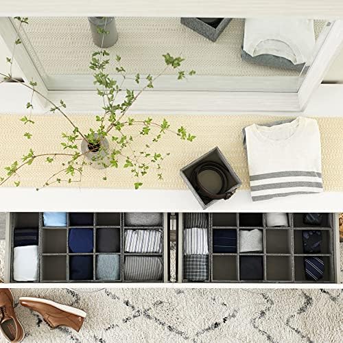 Household Essentials Organizer Tray Accessory in Fabric‑Covered Sturdy Drawer Organizer with Three Compartments, Graphite Gray, Set of 2