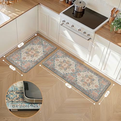 GENIMO Anti Fatigue Kitchen Mats for Floor 2PCS, Standing Rugs,BlueCoral