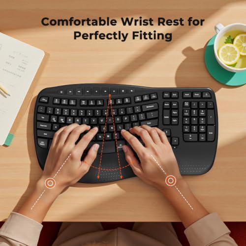 MEETION Ergonomic Wave Wireless Keyboard, Natural Typing Design, Black