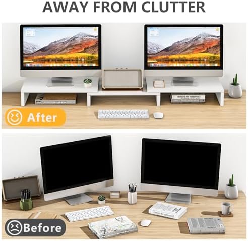 TAVR Dual Monitor Stand Riser, Wooden Computer Monitor Stand for 2 Monitors