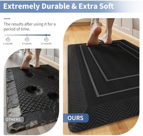 UKISS 9/10"" Extra Thick Cushioned Anti Fatigue Kitchen Mat, Waterproof High Density Foam Standing Desk Mat, Non-Slip Ergonomic Comfort Mat for Kitchen, Office,Workstation (Black, 20" X 32")
