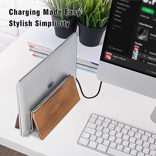 SAMDI Vertical Laptop Stand for Desk, Wooden Laptop Holder Vertical for MacBook, HP, Samsung, Chrome Book and Other Laptops(Walnut)