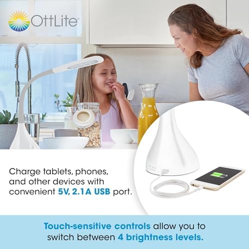OttLite Creative Curves LED Desk Lamp with USB Port, White/Grey