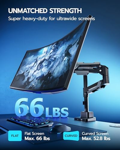 ARES WING Ultrawide Monitor Arm with USB for 24 to 57 Inch Screen, Black