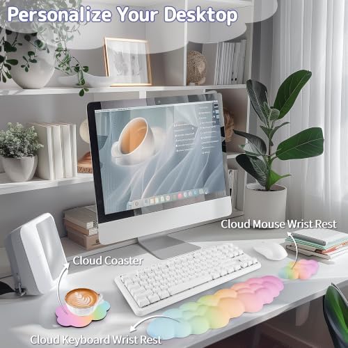 Sushret Cloud Wrist Rest Keyboard,Cloud Keyboard Wrist Pad,Rainbow Gradient