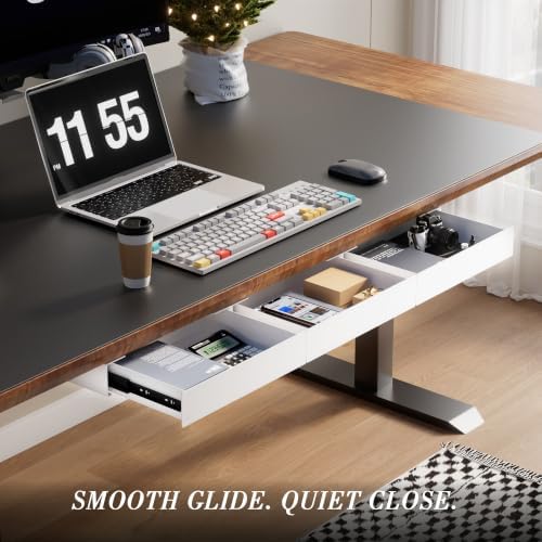 Under Desk Drawer with Gap-Free Side-by-Side Design, Hidden Handle Pull-Out Organizer for Office Desk (White, Steel, 1-Pack)
