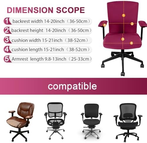 Tallew 4 Pcs Office Chair Covers Set Computer Universal Protective Stretchable Chair Seat Covers Desk Armrest Cover Slipcovers Pads Office Cushion Backrest for Rotating(Regular,Wine Red)