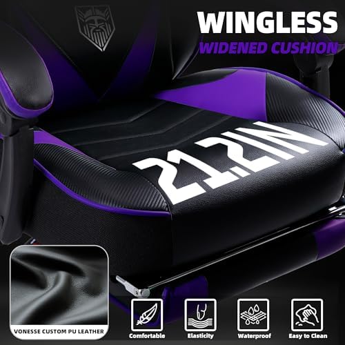 Vonesse Gaming Chair, High Back Gaming Chair with Footrest and Massage, Gaming Chairs for Adults with Pocket Spring Cushion, Big and Tall Reclining Computer Chair with Lumbar Support (Purple/Black)