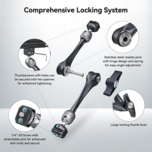 SMALLRIG Rosette Magic Arm 11 Inch with Ball Head, 1/4"-20 Screws, and Anti-Twist Pins, for Cameras/iPads/Monitors/LED Lights/Smartphones/Action Cameras, Max Load Capacity 3kg (Pack of 2)