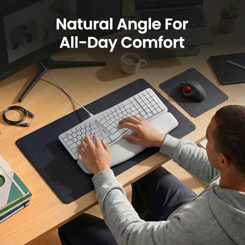 Nulea Ergonomic Split Keyboard, Wired Natural Typing Keyboard with Integrated Palm Rest for Wrist Pain Relief, 2-in-1 Type C&Type A Plug for Mac,Windows,Office & Home(White)