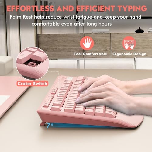 Wireless Keyboard and Mouse Combo, Full Size Ergonomic with Wrist Rest