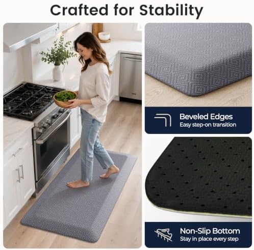 1" Extra Thick Anti Fatigue Kitchen Mats for Floor Standing Desk Mat, Grey