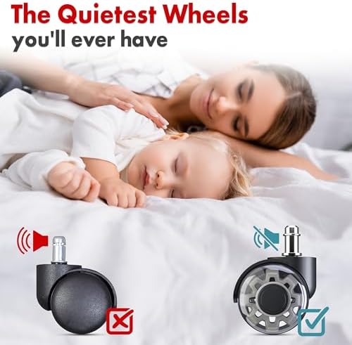 Office Chair Wheels Replacement Set of 5 - Dual 2 Inch Soft Chair Casters for Hardwood Vinyl Tile - Heavy Duty & Safe for All Floors - Universal Fit Most Computer Gaming & Desk Chairs - Grey
