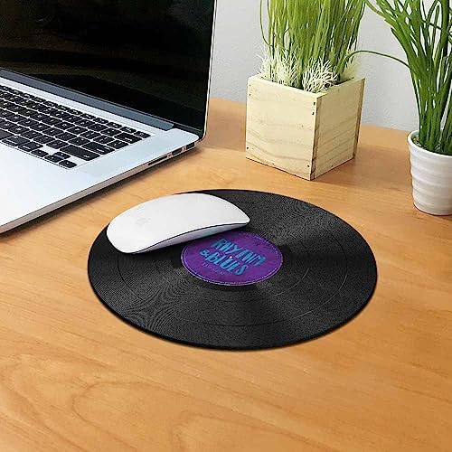 Non-Slip Round Mousepad, WIRESTER Vintage Vinyl Record Purple Mouse Pad for Home, Office and Gaming Desk