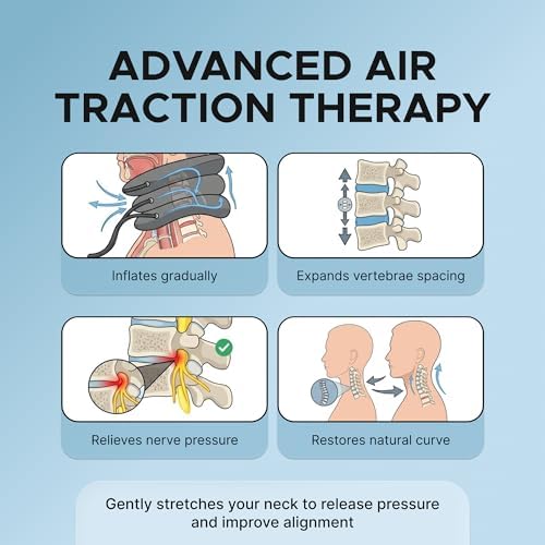Inflatable Neck Stretcher for Neck Pain Relief, Cervical Traction Device with Hand Pump, 3-Layer Adjustable Neck Decompression Collar for Pinched Nerve, Stiff Neck & Tech Neck Support