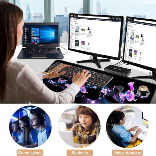 Mouse Pad,Large Pink Desk Mat, 4in1 XXL Mousepad + Keyboard Wrist Rest+Mouse Wrist Rest+Coaster Set with Ergonomic Desk Pad for Home Office Table Computer-Glowing Night Pink Butterflies