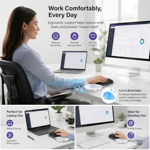 Black Gel Mouse Pad with Wrist Support, Erogonomic Cooling Wrist Pad