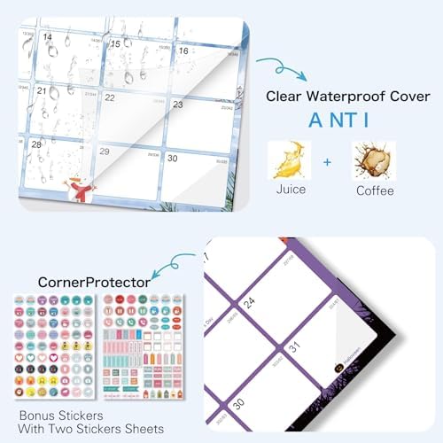 Desk Calendar 2026-2027 - 18 Month Desk Calendar july 2026-2027 Dec, 17" x 12", Large Monthly Desktop Calendar with Daily Blocks, Plastic Cover, Corner Protectors - (2 Stickers Included)