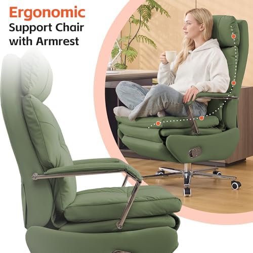 HUBSON 360° Swivel Big and Tall Faux Leather Executive Office Chairs, Green