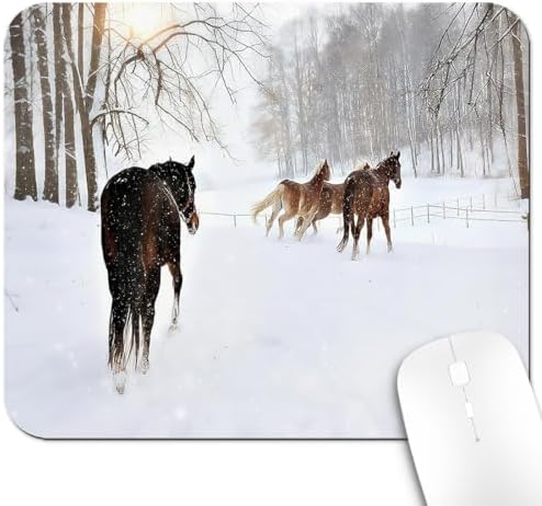 9.5x7.9 Inch Office/Gaming Mouse Pad, Horses Roaming in a Snowy Forest Cute Anti-Slip Mat for Desk