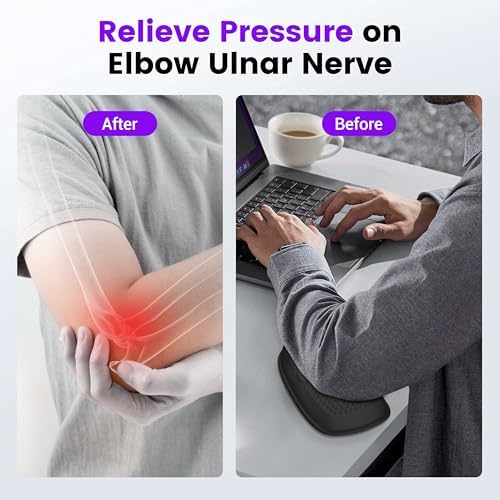MEKASS Elbow Pad for Desk, Thicken & Large Memory Foam Elbow Rest Padding with Non-Slip, Ergonomic Desk Edge Cushion, Armrest Pad Wrist Rest Comfort Support for Office Home (2 Pcs Black)