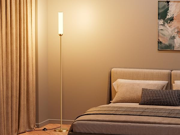 Ambimall LED Floor Lamp with Remote Control, Foot Switch, Gold