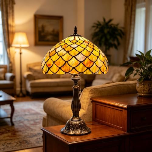 Tiffany Stained Glass Lamp Brown Scales Table Lamp