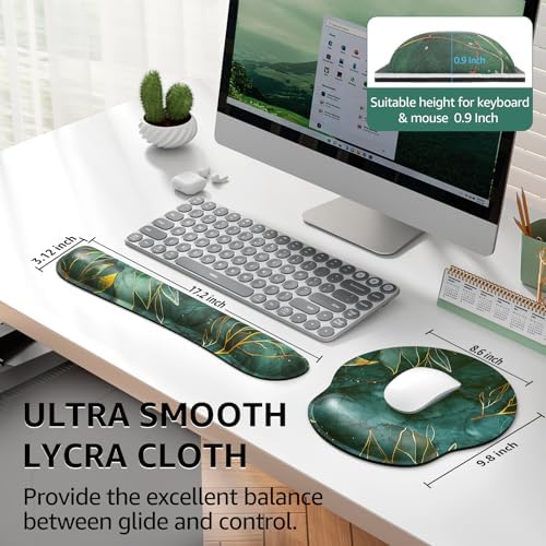 KTRIO Keyboard Wrist Rest & Mouse Pad with Wrist Rest, Green Leaves
