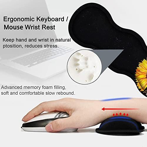Large Gaming Mouse Pad, Keyboard Wrist Rest pad + Mouse Wrist pad + Coaster Set Extended Waterproof Non-Slip Table mat Suitable for Home Office Learning Games - Watercolor Sunflower