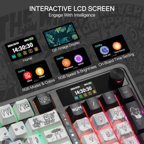 Redragon K719 PRO Wireless 95-Key Gasket Gaming Keyboard, TFT Screen & Knob