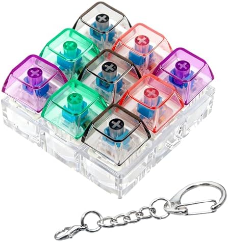 Keyboard Fidget Toy, Keyboard Fidget Keychain 9-in-1 Keyboard Decompression Button Finger Clicker Toys Stress Relief Fidget Gifts (Transparent- Green Black)