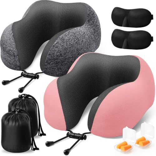 ExploreBliss Travel Pillow, Neck Pillow Airplane, Grey & Pink