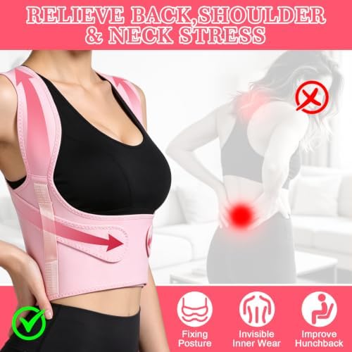Posture Corrector for Women, Improving Hunchback Posture(Pink, Medium）