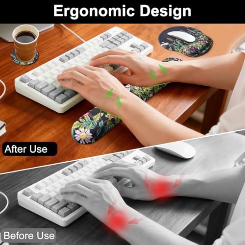 Keyboard Wrist Rest Mouse Pad with Wrist Support, Gaming Mousepad with Non-Slip Base, Ergonomic Mouse Wrist Arm Cushion Support for Home Office Laptop Computer, Easy Typing for Pain Relief, Grass