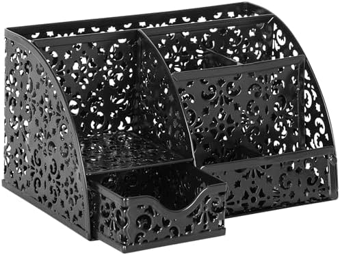 EasyPAG Desk Organizer and Pen Holder for Desk, Mesh Office Supplies Storage Caddy with Drawer for Small Space, Desktop Organizer for Home Office, Black