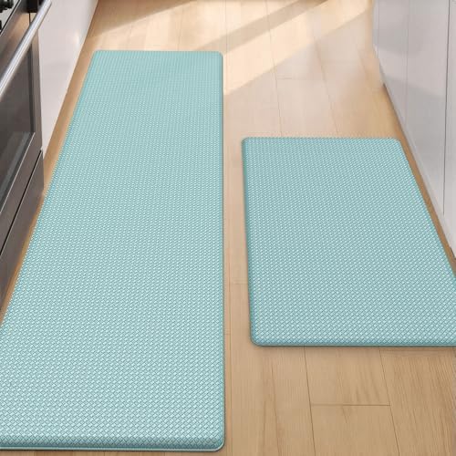 Color&Geometry Kitchen Mat for Floor 17x29+17x59 Anti Fatigue 2PCs, Teal