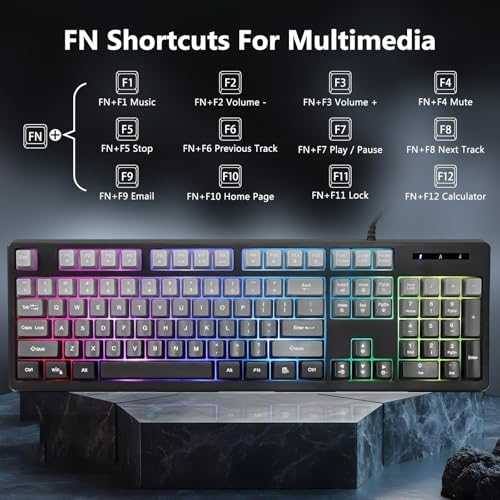 HUO JI Wired Gaming Keyboard with RGB LED Backlit, Floating Keys