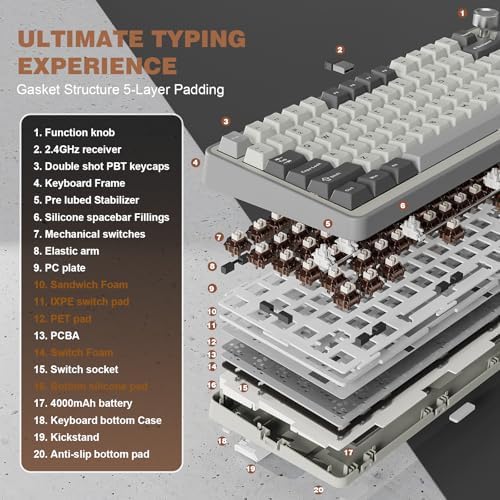 YUNZII B75 PRO 75% Wireless Mechanical Keyboard (Grey, Cocoa Cream V2)