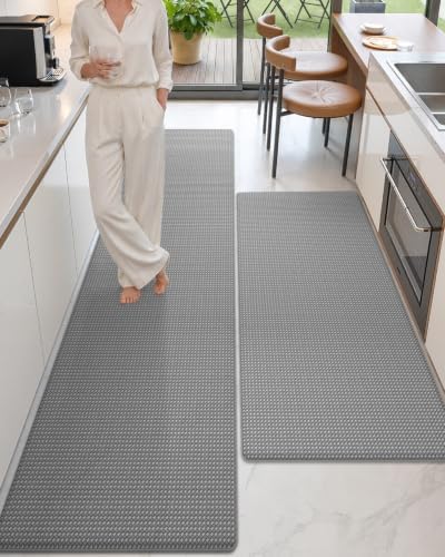 Color&Geometry Wide Kitchen Floor Mat 24x59+24x94 Anti Fatigue 2PCs, Grey
